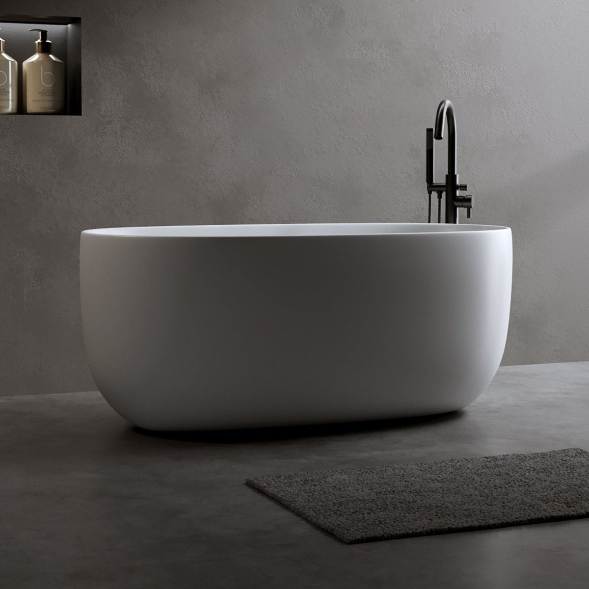 Allsumehome 47'' Independent solid surface resin stone bathtub, modern designed independent bathtub with pop - up drainage and overflow pipes