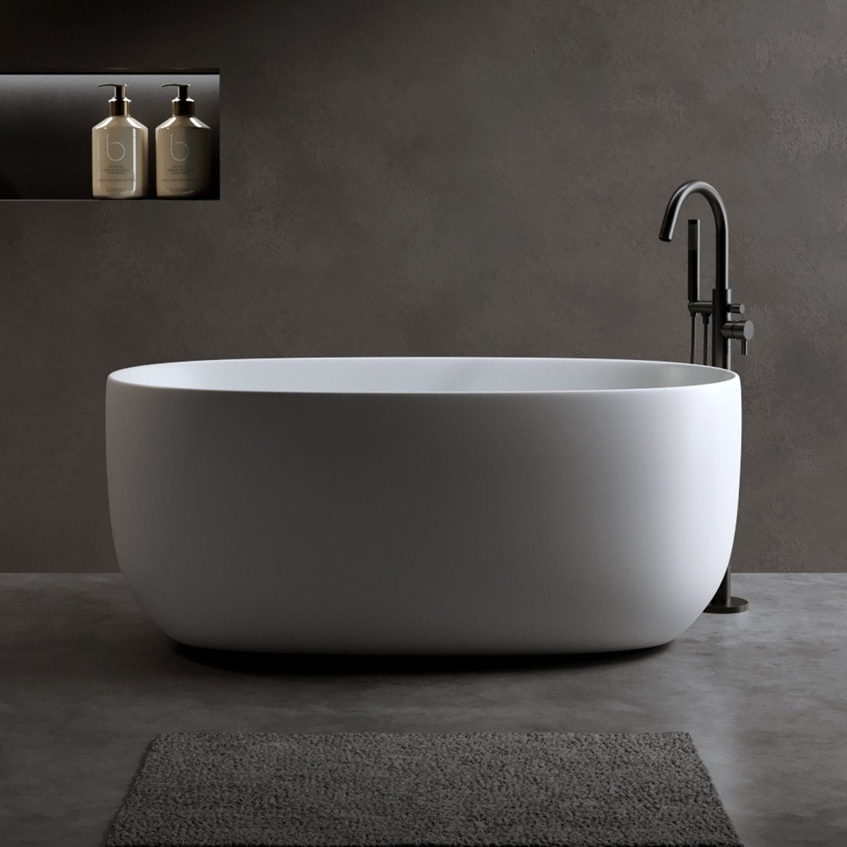 Allsumehome 47'' Independent solid surface resin stone bathtub, modern designed independent bathtub with pop - up drainage and overflow pipes