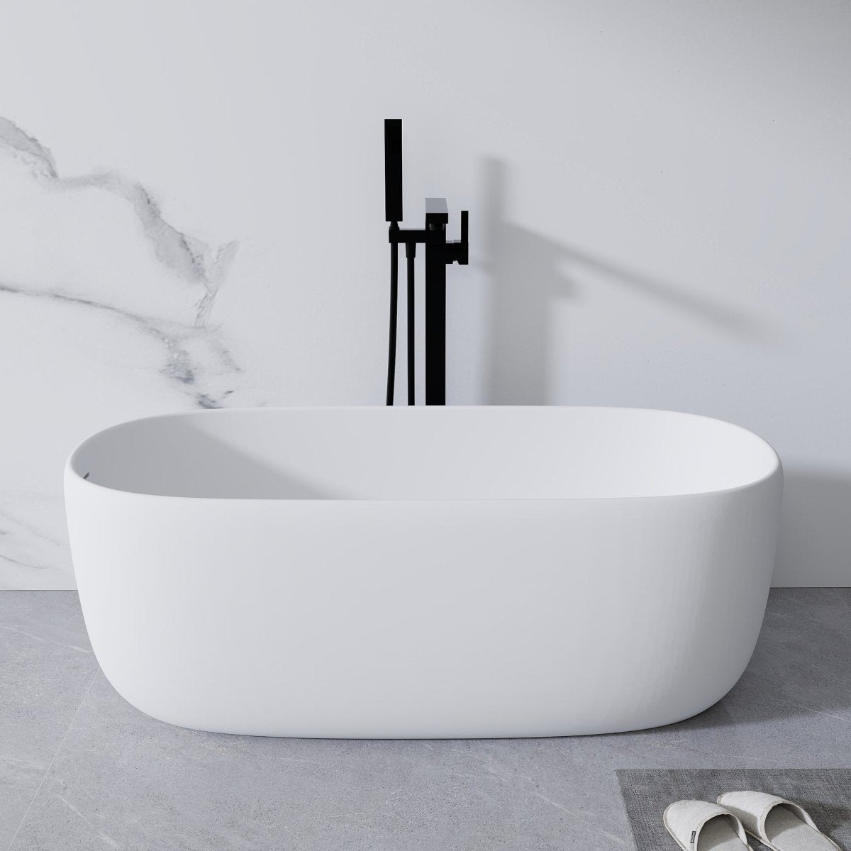 Allsumehome 51'' Resin Stone Soaking Bathtub,Solid Surface Modern Tubs with Overflow and Pop - up Drain in White