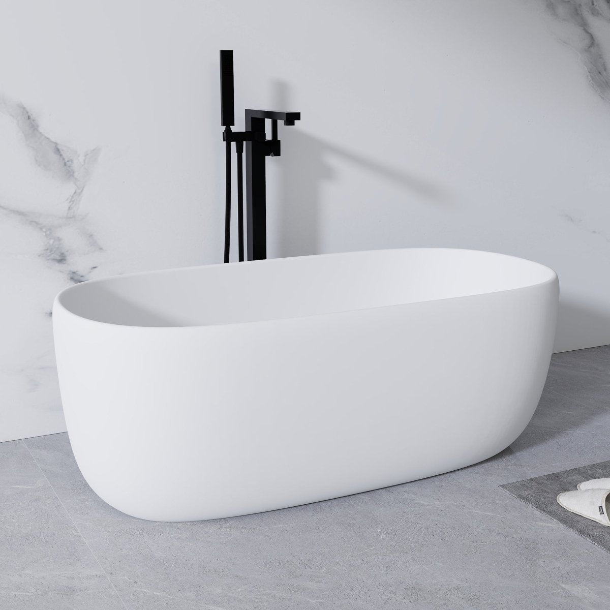 Allsumehome 51'' Resin Stone Soaking Bathtub,Solid Surface Modern Tubs with Overflow and Pop - up Drain in White