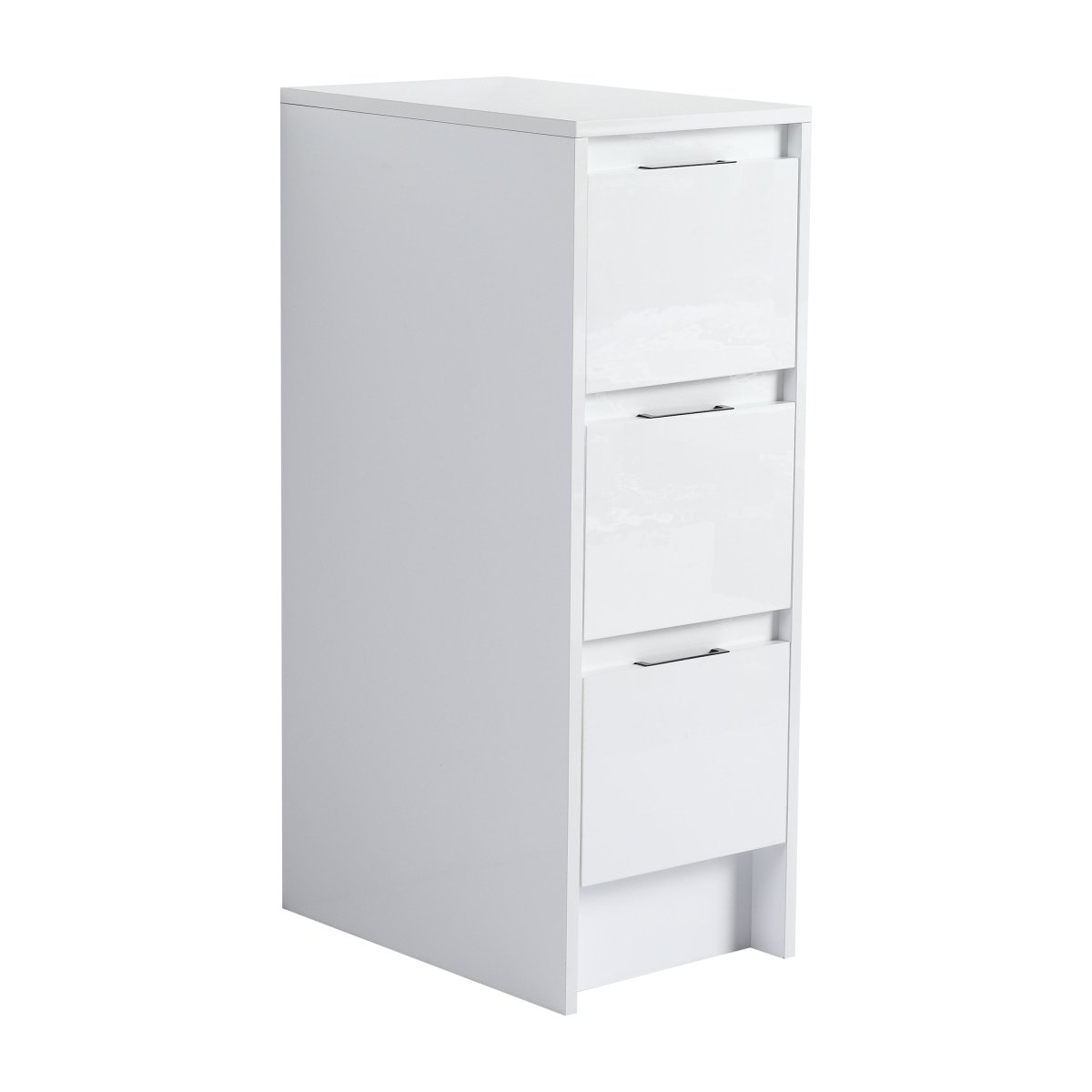 Allsumhome 12" Freestanding Bathroom Storage Cabinet, 3-Soft Close Drawer, Glossy White