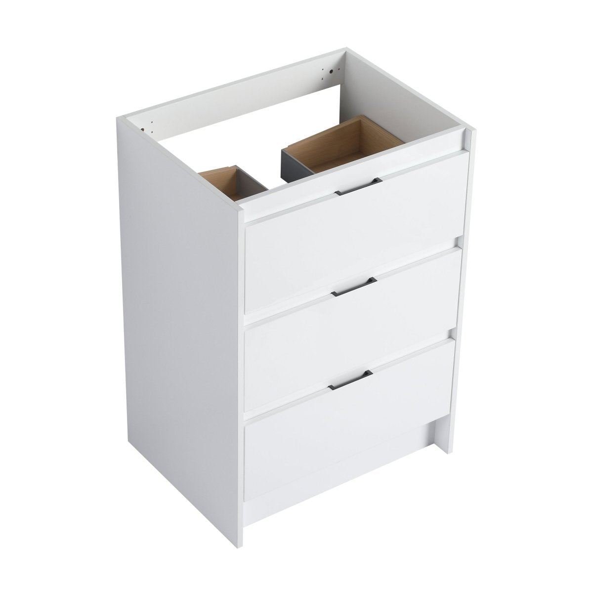 Allsumhome 24" Freestanding Bathroom Cabinet, 3-Soft Close Drawers, Glossy White, (KD-Packing) (Only Vanity)