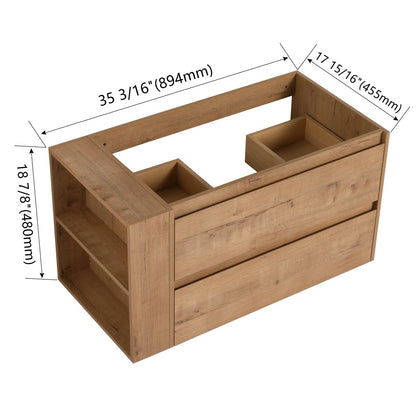 Allsumhome 36" Wall Mounting Floating Bathroom Vanity, Soft Close Drawer,Imitative Oak Finish(Only Vanity, Without Basin)