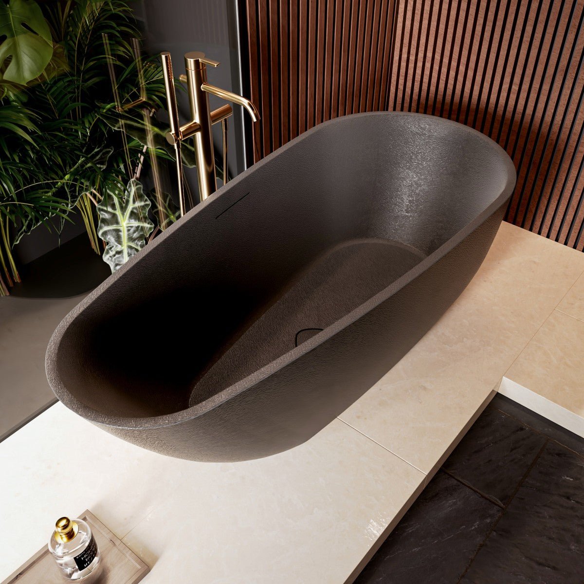 Allsumhome 59 Freestanding Tub - RockE 59" Oval Cast Rockstone Bathtub, Scratch-proof, Pure Black, cUPC Certified, No Drain
