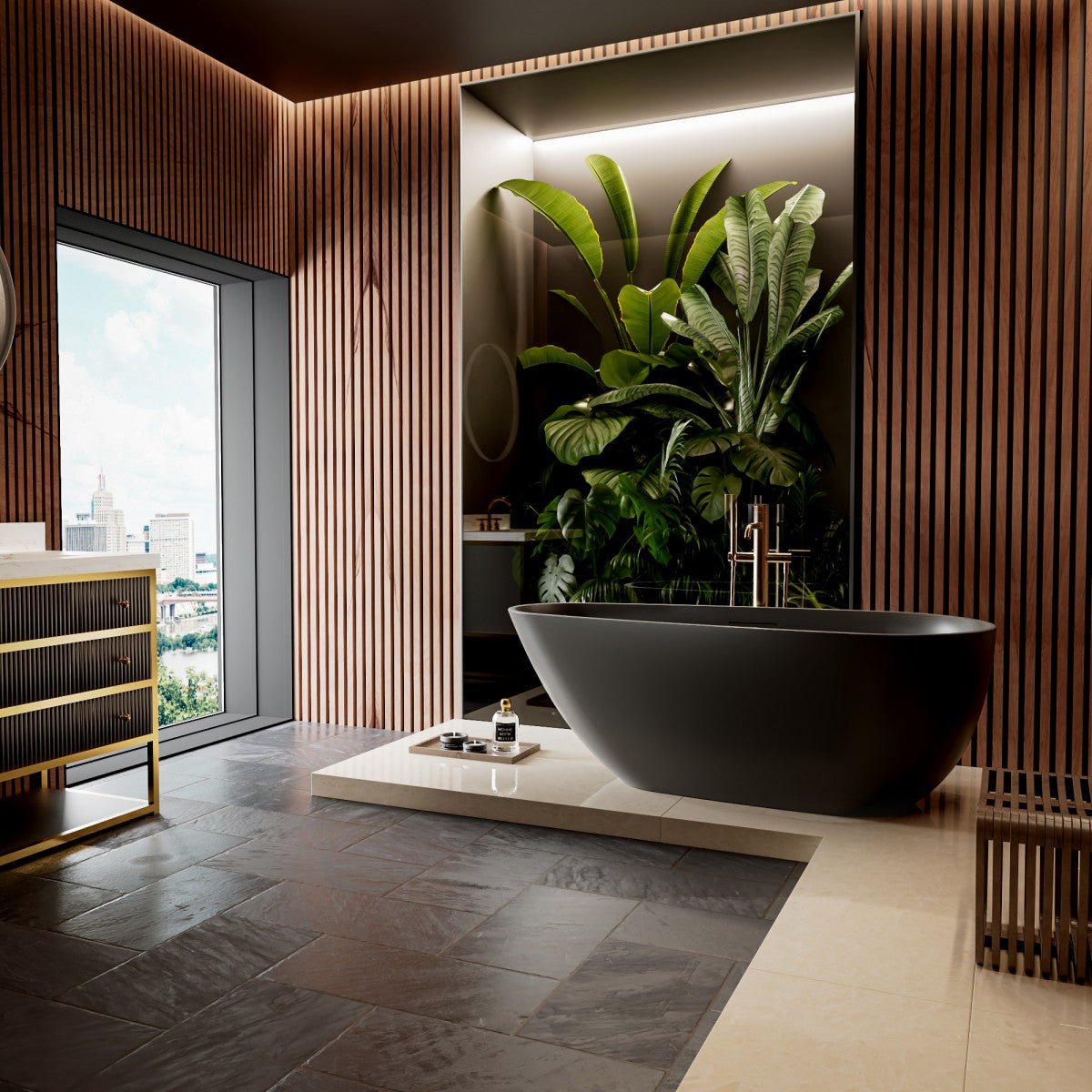 Allsumhome 59 Freestanding Tub - RockE 59" Oval Cast Rockstone Bathtub, Scratch-proof, Pure Black, cUPC Certified, No Drain