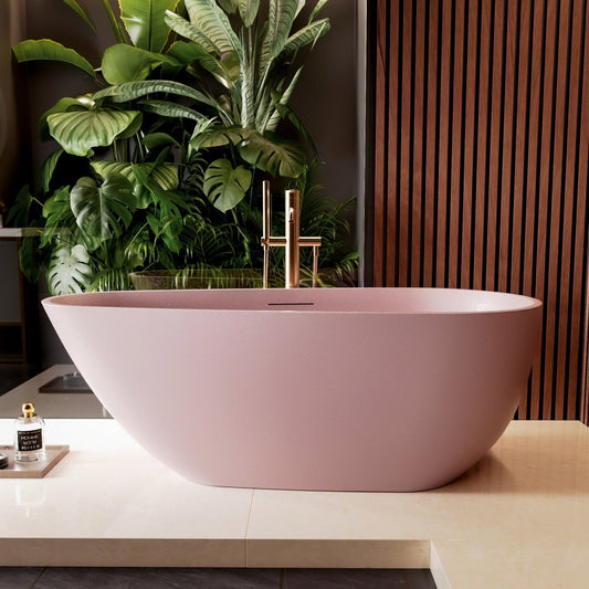 Allsumhome Pink Freestanding Bathtub 67" Oval Cast Rockstone, Scratch-proof, cUPC Certified, No Drain