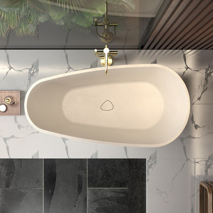 Allsumhome RockE 59" Freestanding Soaking Bathtubs - Stone Touch in Milky Coffee, Scratch-proof, cUPC Certified Freestanding Bath Tubs