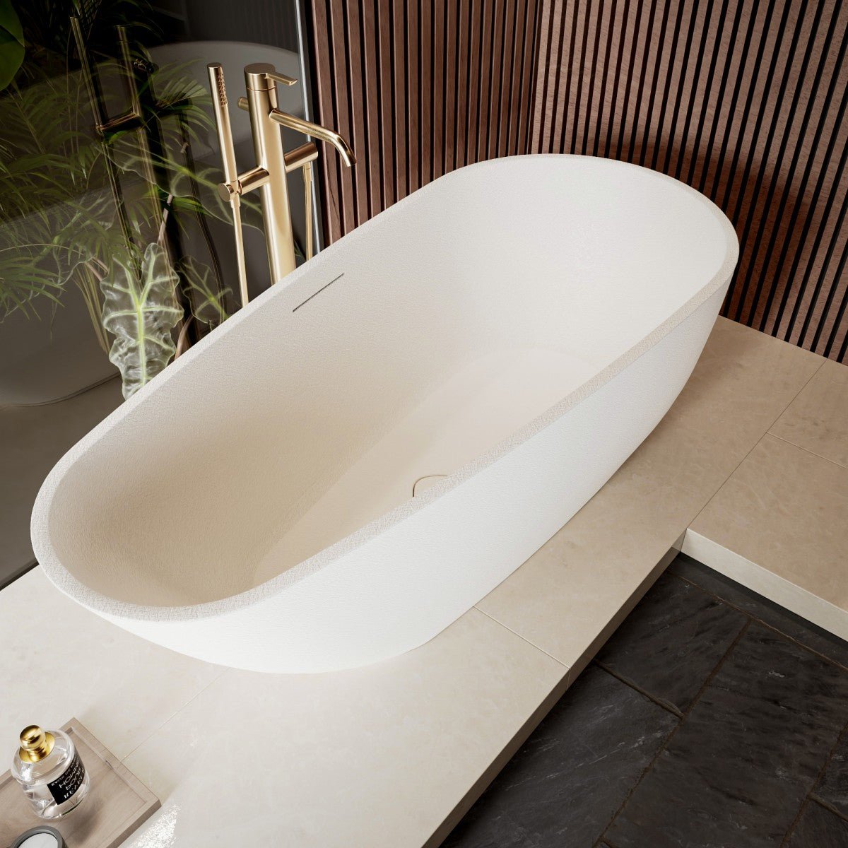 Allsumhome RockE 59 in Bathtub - 59" Oval Cast Rockstone Freestanding Stone Touch, Scratch-proof, cUPC Certified, No Drain