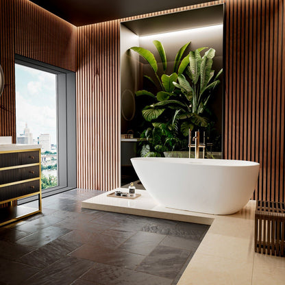 Allsumhome RockE 59 in Bathtub - 59" Oval Cast Rockstone Freestanding Stone Touch, Scratch-proof, cUPC Certified, No Drain