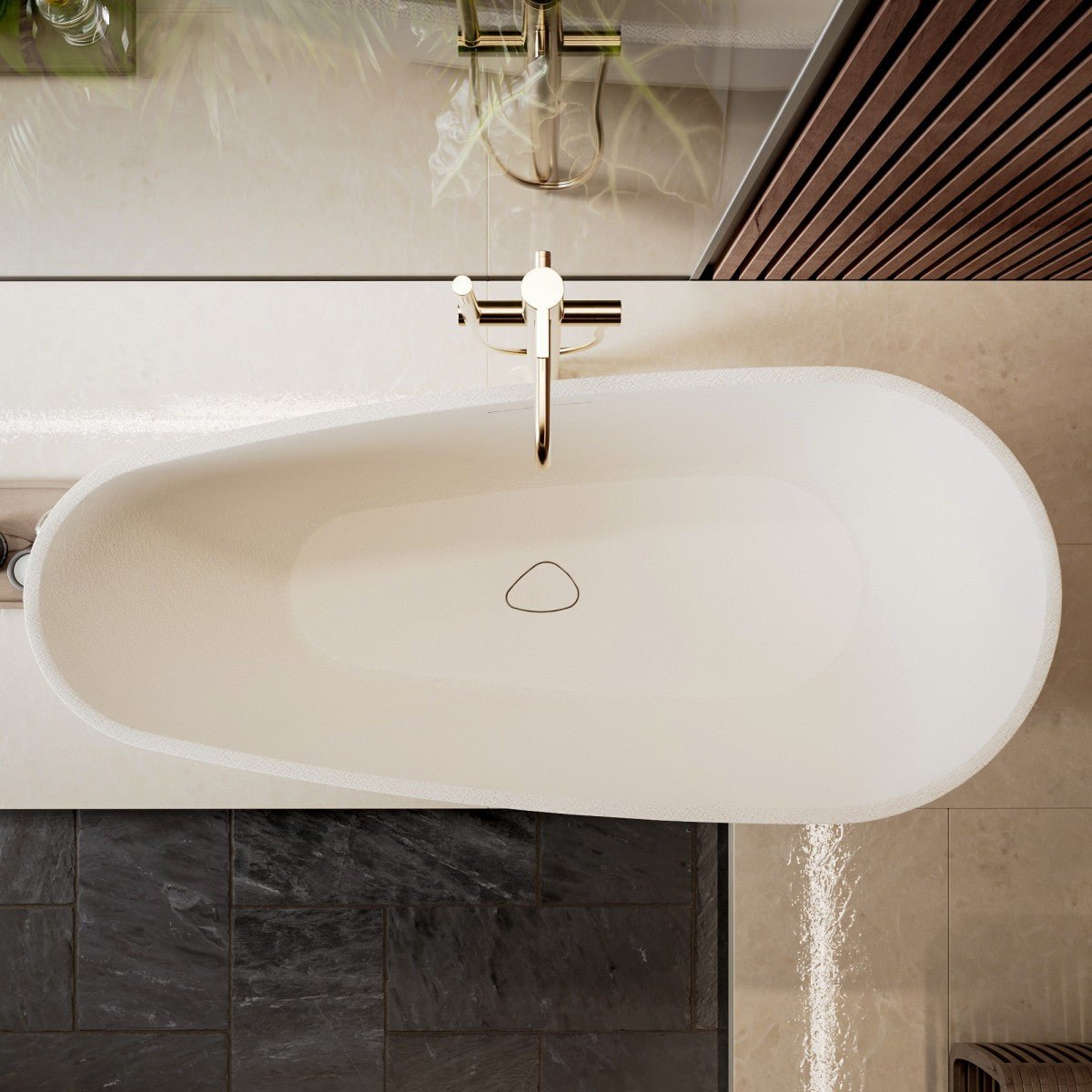Allsumhome RockE 59 Inch Tub Oval Cast Rockstone Freestanding Bathtub, Stone Touch, Prussian Blue, Scratch-proof, cUPC Certified