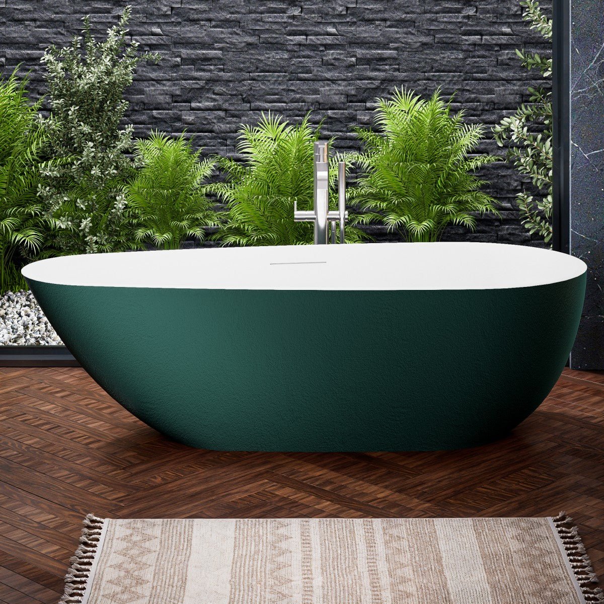 Allsumhome RockE 67" Imitation Natural Stone Freestanding Bathtub,Stone Touch,Avocado Green,Scratch - proof,cUPC Certified,No Drain