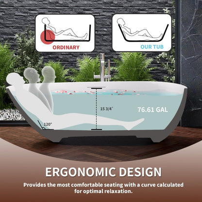 Allsumhome RockE 67" Imitation Natural Stone Freestanding Bathtub,Stone Touch,Black,Scratch - proof,cUPC Certified,No Drain