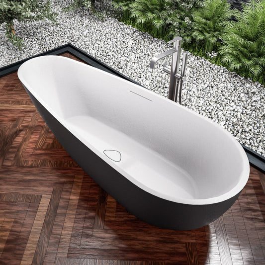 Allsumhome RockE 67" Imitation Natural Stone Freestanding Bathtub,Stone Touch,Black,Scratch - proof,cUPC Certified,No Drain