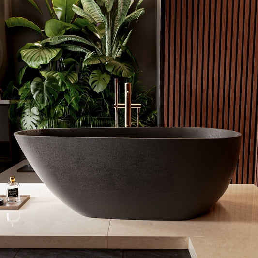 Allsumhome RockE 67" Oval Black Soaking Tub, Cast Rockstone, Pure Black, Scratch-proof, cUPC Certified, No Drain