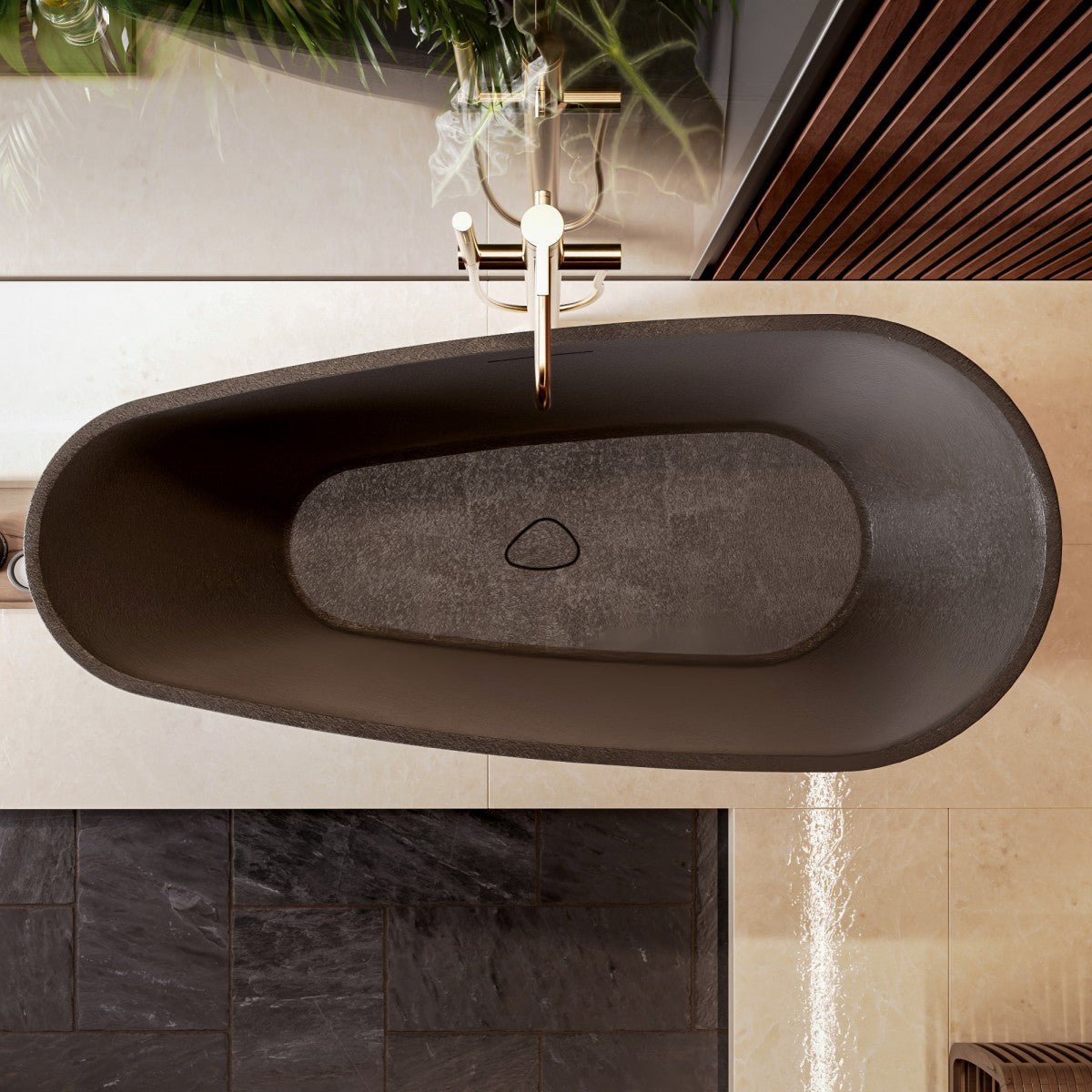 Allsumhome RockE 67" Oval Black Soaking Tub, Cast Rockstone, Pure Black, Scratch-proof, cUPC Certified, No Drain