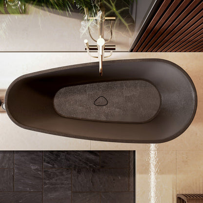 Allsumhome RockE 67" Oval Black Soaking Tub, Cast Rockstone, Pure Black, Scratch-proof, cUPC Certified, No Drain