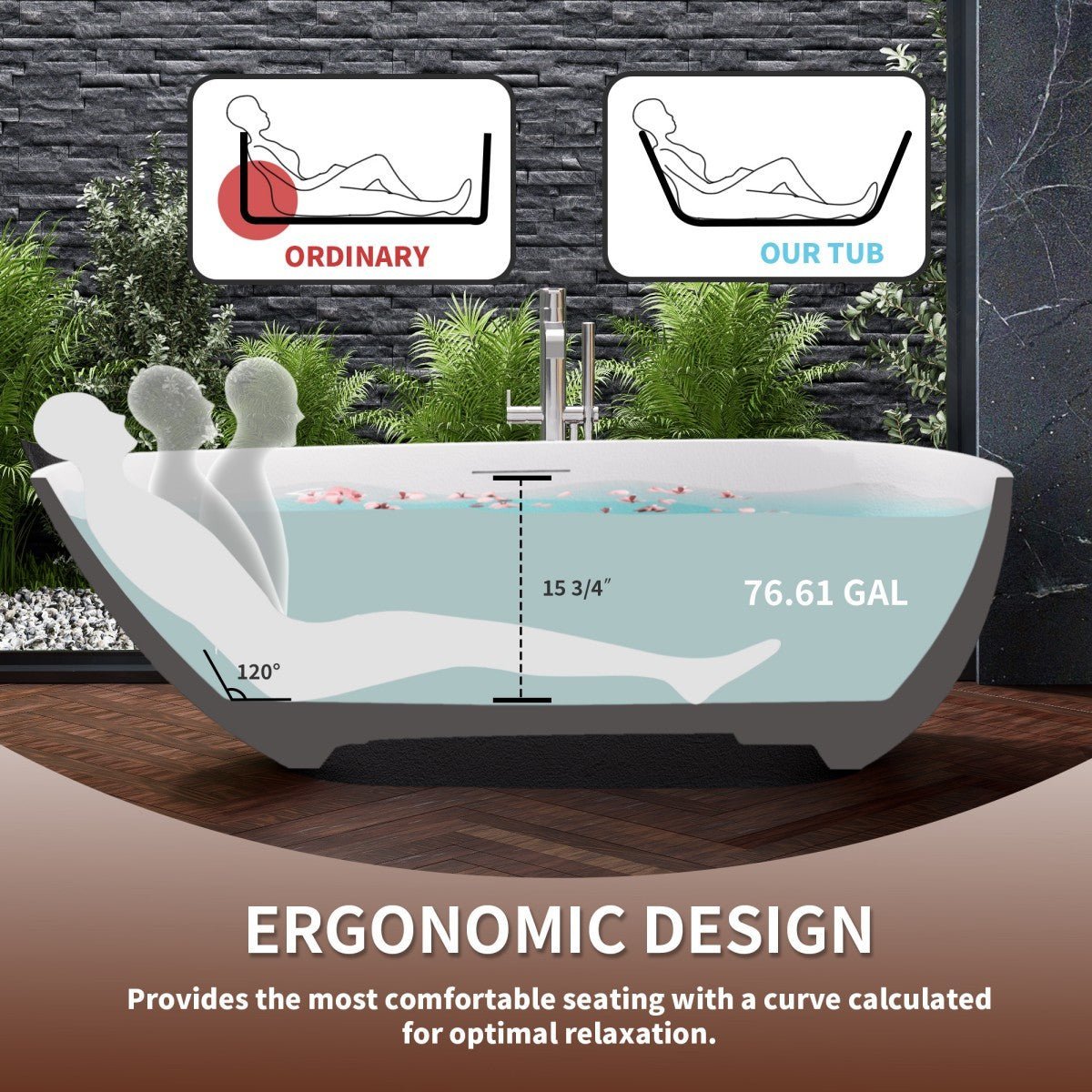 Allsumhome RockE 67" Imitation Natural Stone Freestanding Bathtub,Stone Touch,Black,Scratch - proof,cUPC Certified,No Drain