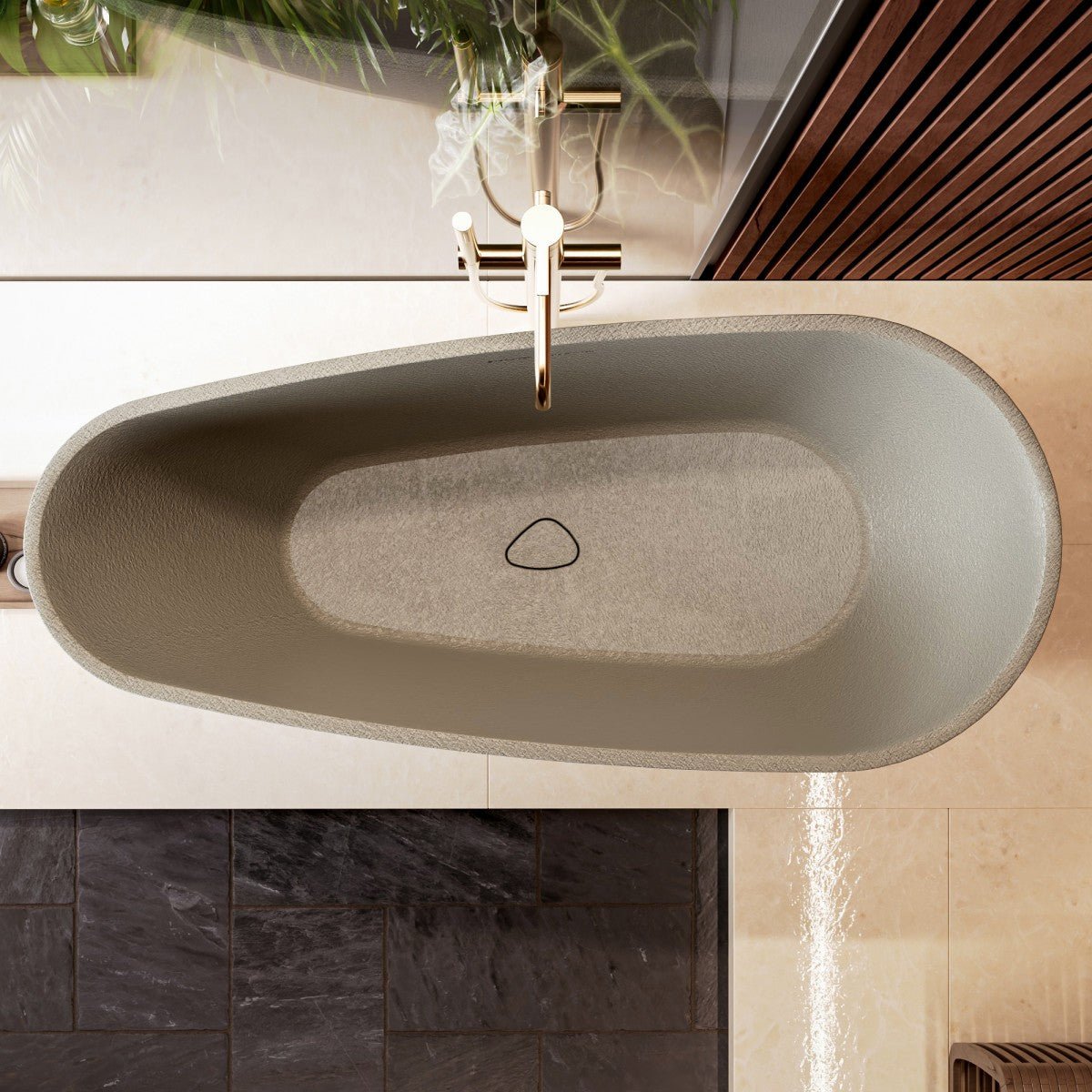 Allsumhome RockE 67" Oval Cast Rockstone Large Free Standing Bath, Stone Touch, Cement Gray, Scratch-proof, cUPC Certified, No Drain