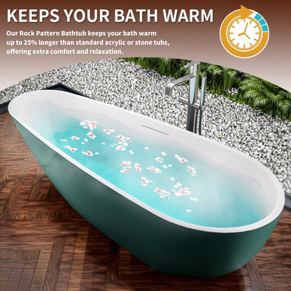 Allsumhome RockE 67" Imitation Natural Stone Freestanding Bathtub,Stone Touch,Avocado Green,Scratch - proof,cUPC Certified,No Drain