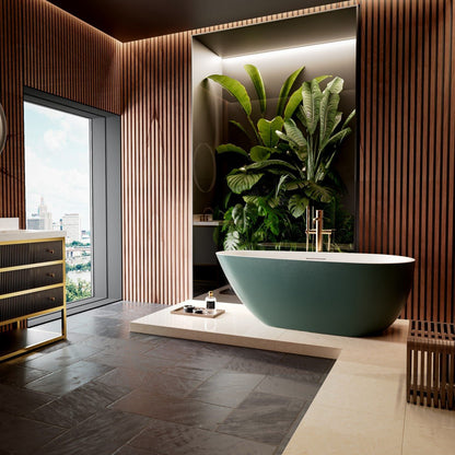 Allsumhome RockE 67" Oval Olive Green Bathtub, Scratch-proof Cast Rockstone, cUPC Certified, No Drain