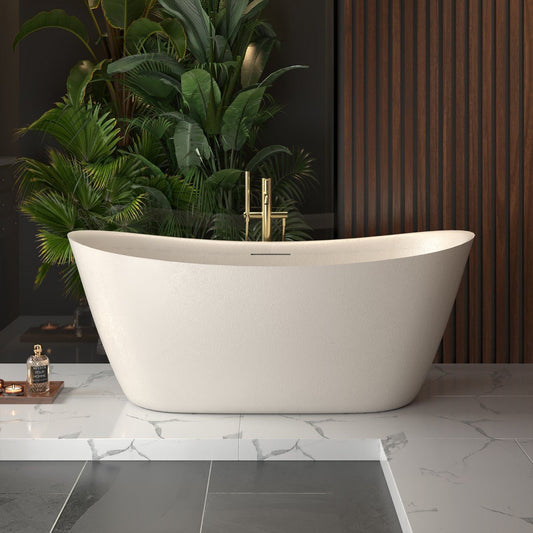 Allsumhome RockEB 67" Freestanding Bathtub - Stone Touch in Milky Coffee, Scratch-proof, cUPC Certified Freestanding Bath Tubs