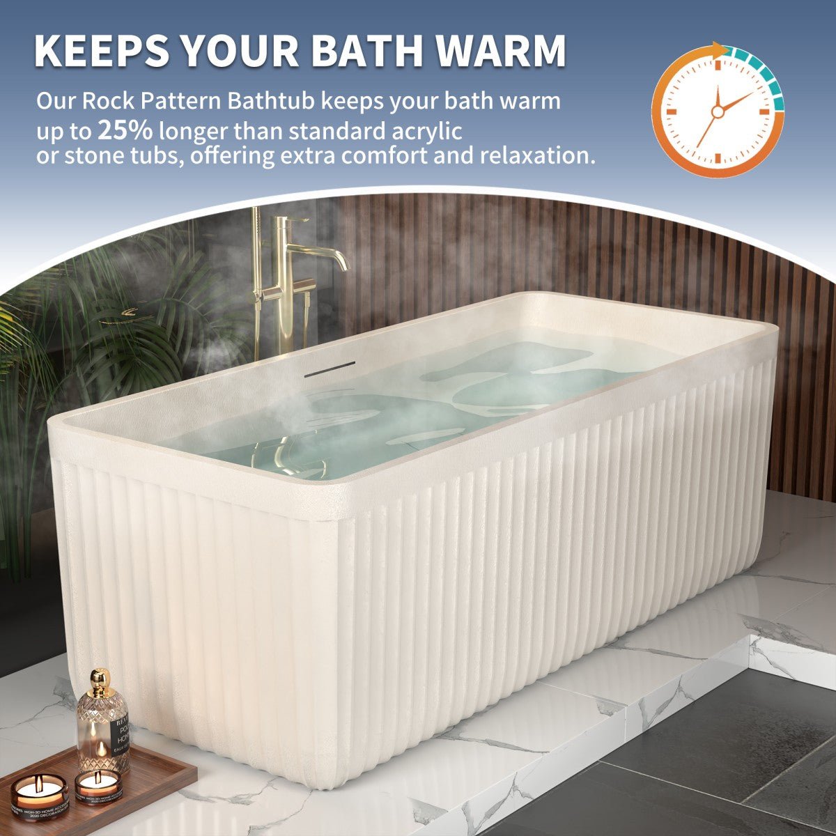Allsumhome RockF 57 Freestanding Soaker Bathtubs - Stone Touch in Milky Coffee, Scratch-proof, cUPC Certified Freestanding Bath Tubs