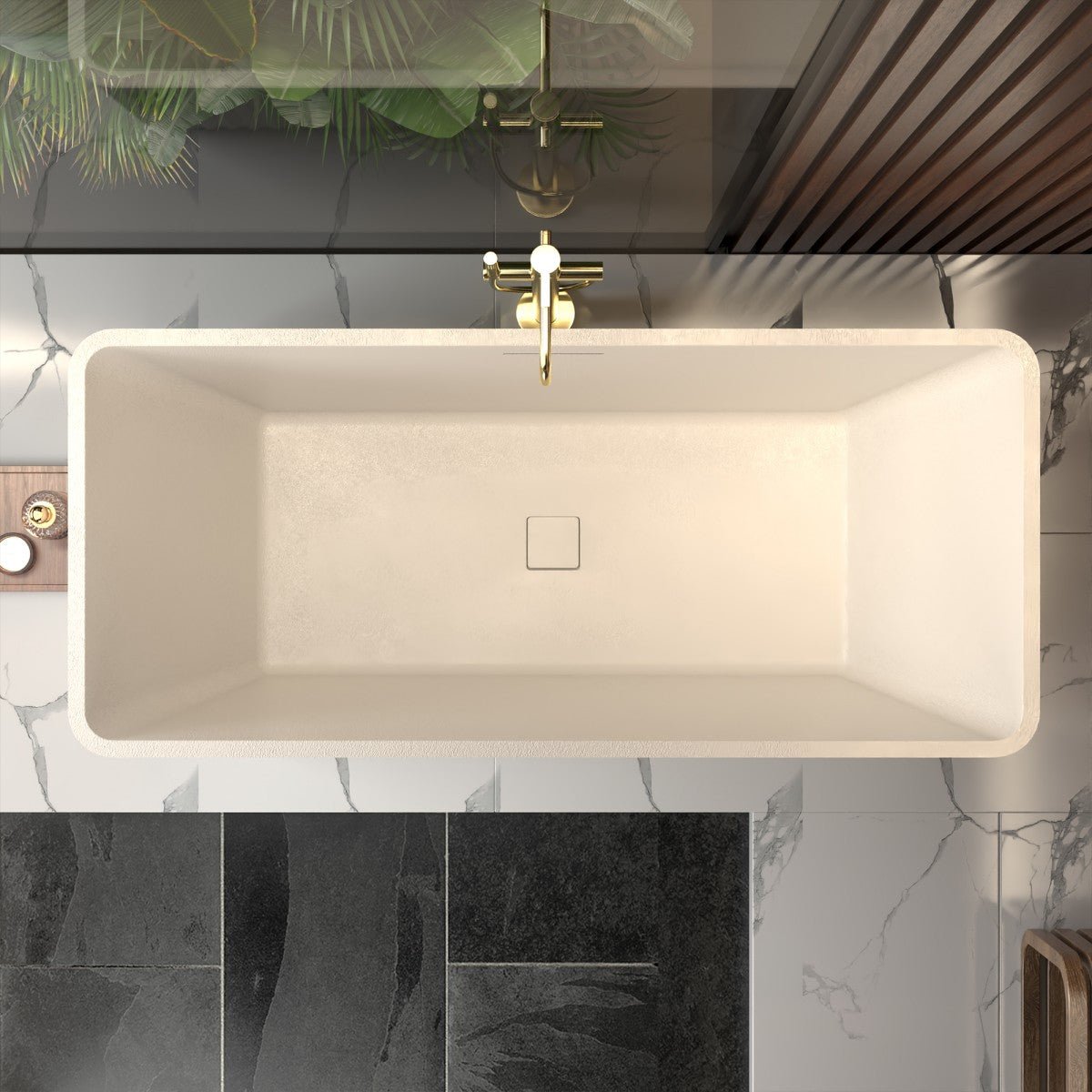 Allsumhome RockF 57 Freestanding Soaker Bathtubs - Stone Touch in Milky Coffee, Scratch-proof, cUPC Certified Freestanding Bath Tubs