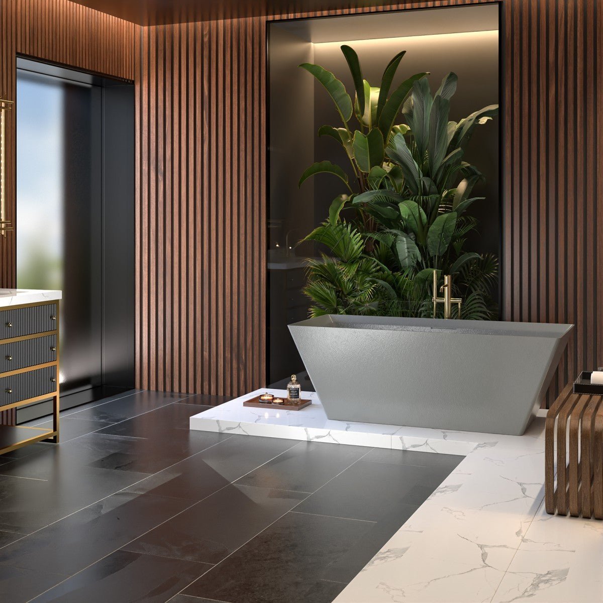RockR 67" Freeing Soaking Bathtub,Rock Texture New technologies,Classic Rectangle Freestanding tub,Cement grey,cUPC Certified