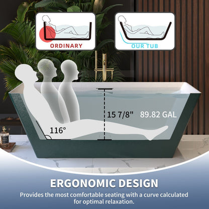 RockR 67" Freeing Soaking Bathtub,Rock Texture New technologies,Classic Rectangle Freestanding tub,Avocado green,cUPC Certified