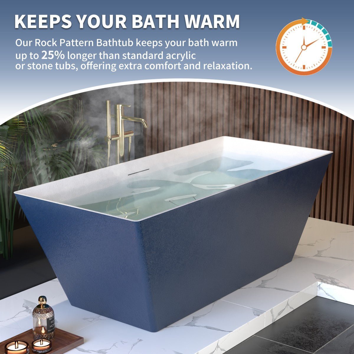 RockR 67" Freeing Soaking Bathtub,Rock Texture New technologies,Classic Rectangle Freestanding tub,Prussian blue,cUPC Certified