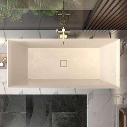 Allsumhome RockR 67" Rectangular Bathtub Freestanding - Stone Touch in Milky Coffee, Scratch-proof, cUPC Certified Freestanding Bath Tubs