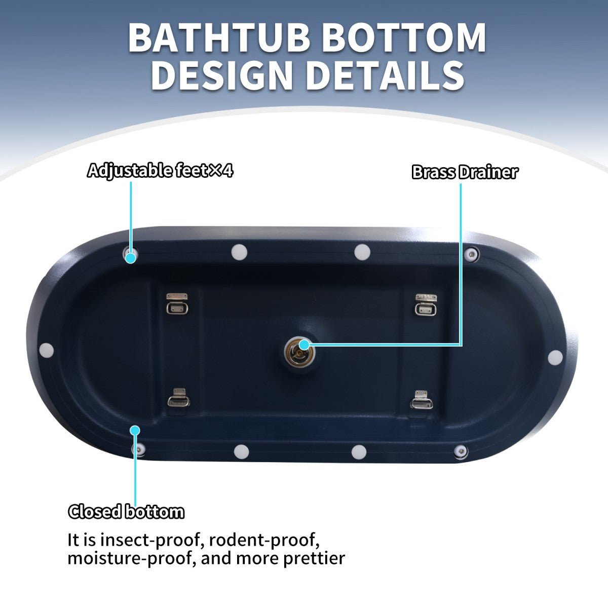 RockX 59" Rock Texture New Technologies Freestanding Bathtub,Prussian blue,Scratch - proof,Contemporary Soaking Tub,Large Overflow Port