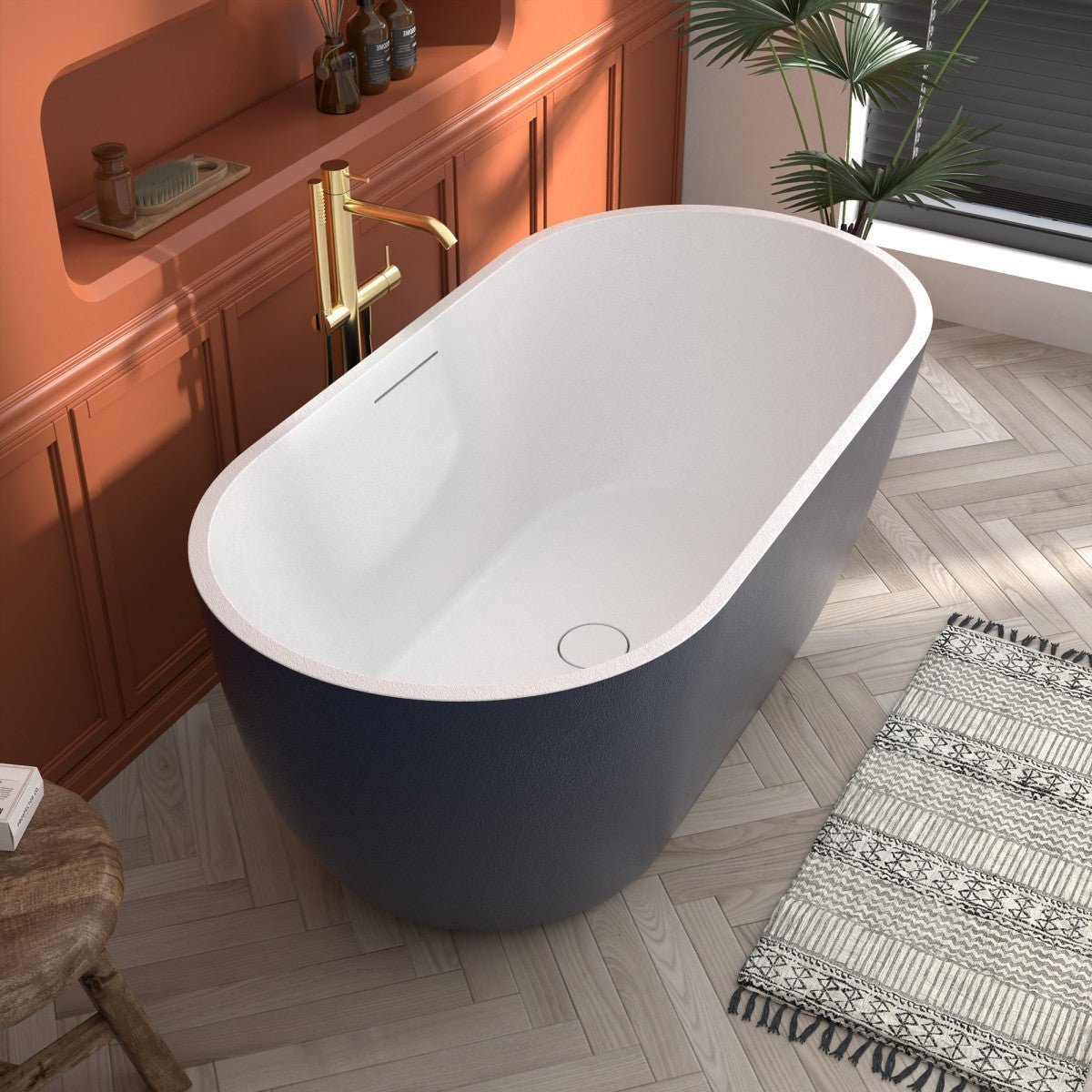 RockX 59" Rock Texture New Technologies Freestanding Bathtub,Prussian blue,Scratch - proof,Contemporary Soaking Tub,Large Overflow Port
