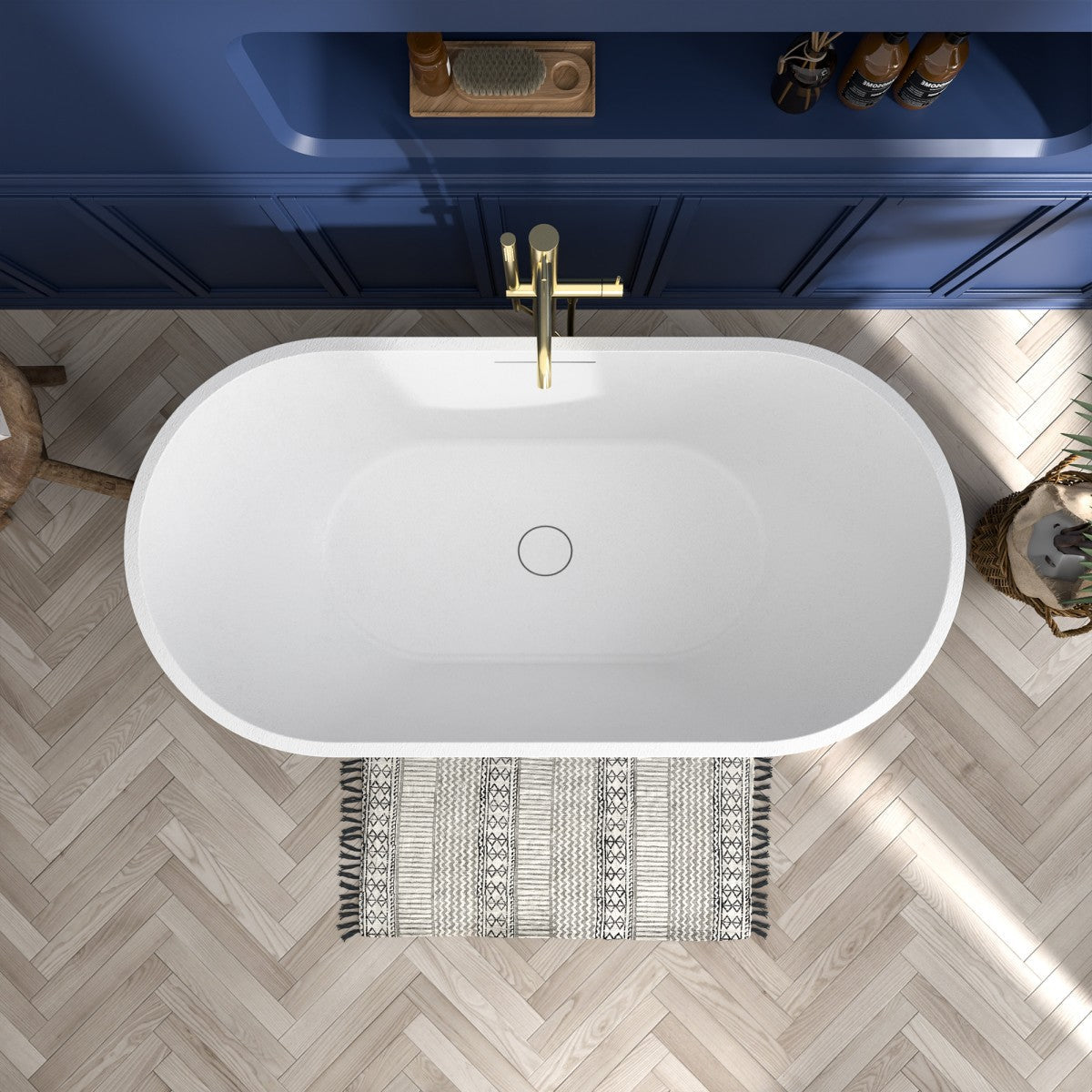 RockX 59" Rock Texture New Technologies Freestanding Bathtub,Black,Scratch - proof,Contemporary Soaking Tub,Large Overflow Port