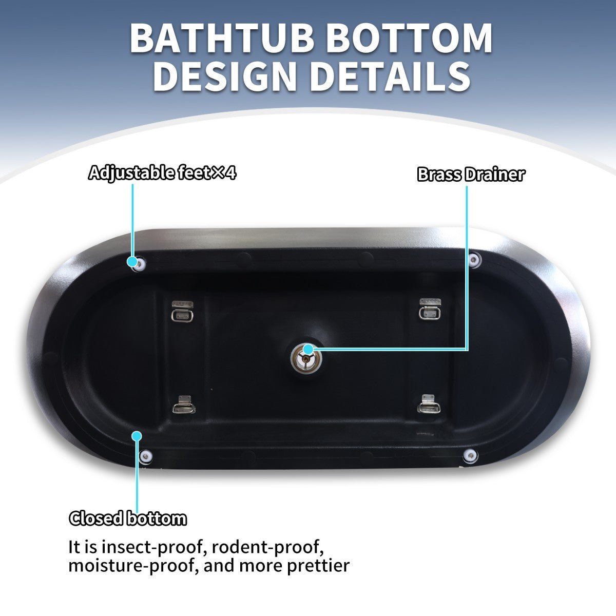 RockX 59" Rock Texture New Technologies Freestanding Bathtub,Black,Scratch - proof,Contemporary Soaking Tub,Large Overflow Port