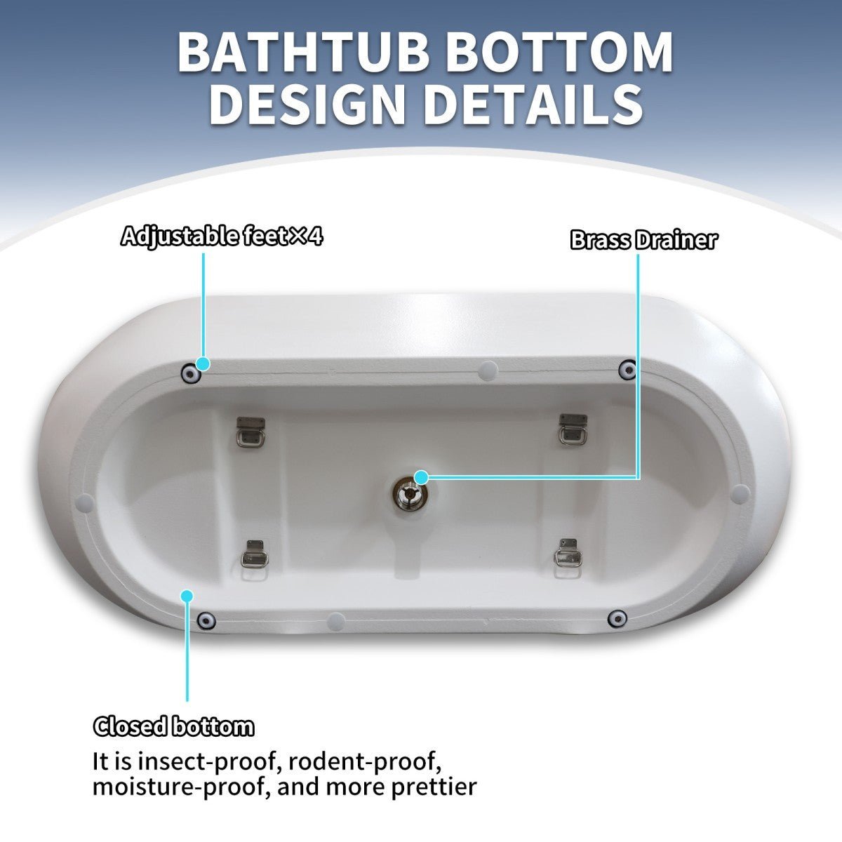 RockX 59" Rock Texture New Technologies Freestanding Bathtub,White,Scratch - proof,Contemporary Soaking Tub,Large Overflow Port