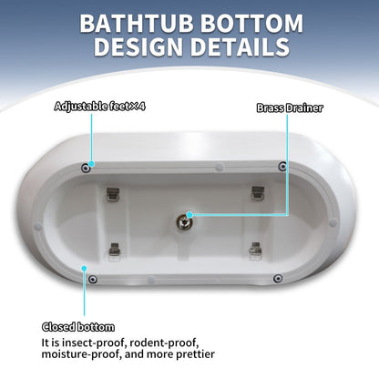 RockX 59" Rock Texture New Technologies Freestanding Bathtub,White,Scratch - proof,Contemporary Soaking Tub,Large Overflow Port