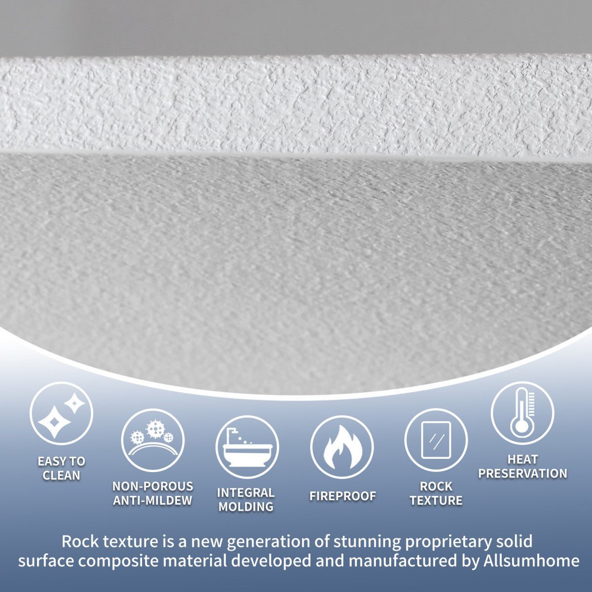 RockX 59" Rock Texture New Technologies Freestanding Bathtub,White,Scratch - proof,Contemporary Soaking Tub,Large Overflow Port