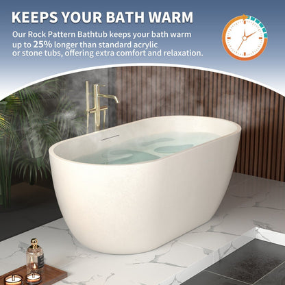 Allsumhome RockX 59" Oval Freestanding Bathtub - Stone Touch in Milky Coffee, Scratch-proof, cUPC Certified Freestanding Bath Tubs