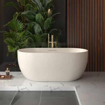 Allsumhome RockX 59" Oval Freestanding Bathtub - Stone Touch in Milky Coffee, Scratch-proof, cUPC Certified Freestanding Bath Tubs