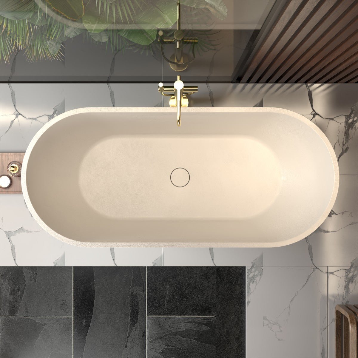 Allsumhome RockX 67" Freestanding Bathtub Modern - Stone Touch in Milky Coffee, Scratch-proof, cUPC Certified Freestanding Bath Tubs