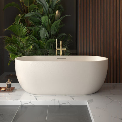 Allsumhome RockX 67" Freestanding Bathtub Modern - Stone Touch in Milky Coffee, Scratch-proof, cUPC Certified Freestanding Bath Tubs