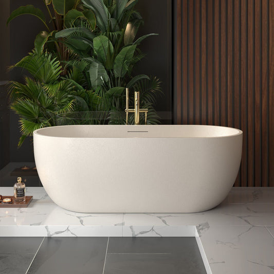 Allsumhome RockX 67" Freestanding Bathtub Modern - Stone Touch in Milky Coffee, Scratch-proof, cUPC Certified Freestanding Bath Tubs
