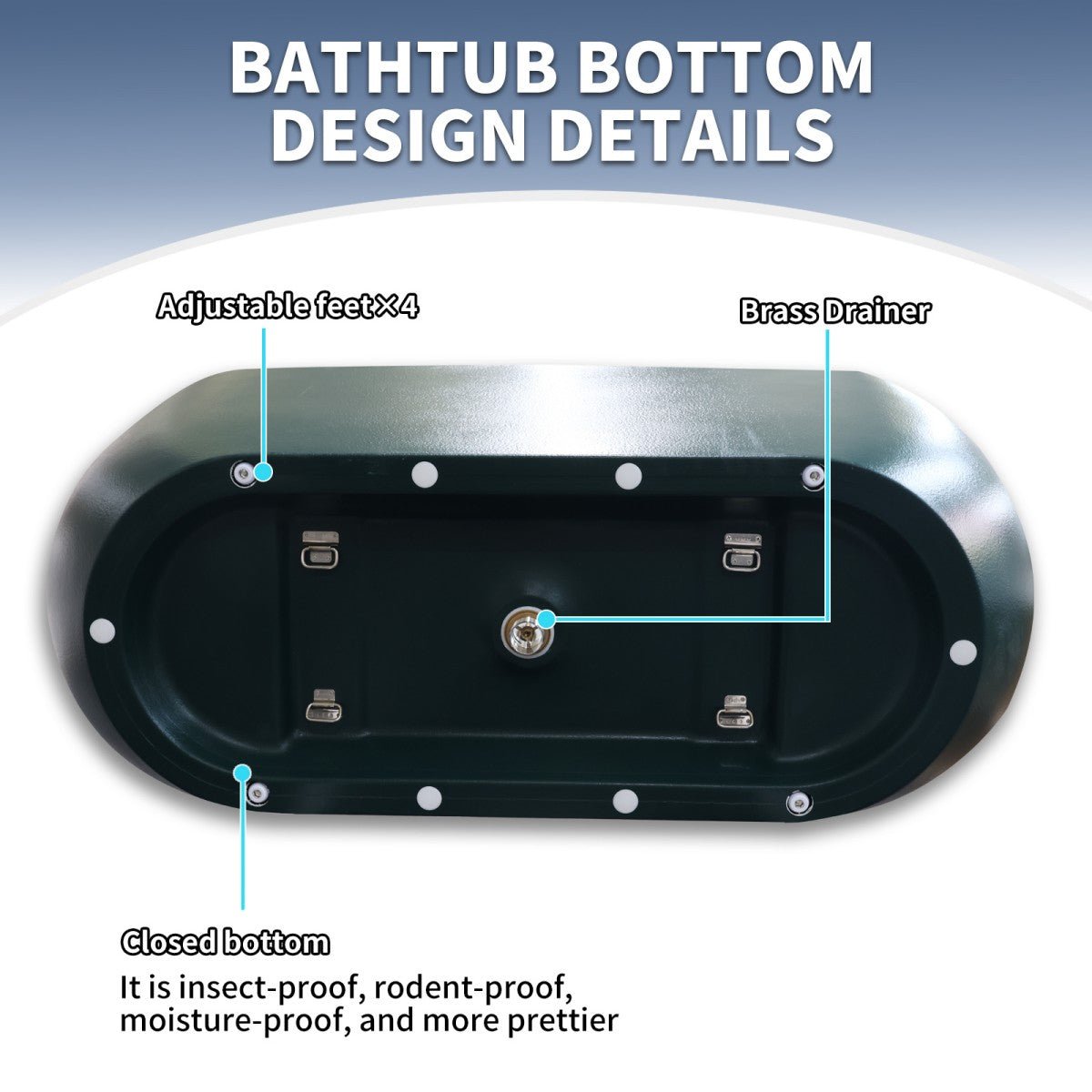 RockX 67" Rock Texture New Technologies Freestanding Bathtub,Avocado green,Scratch - proof,Contemporary Soaking Tub,Large Overflow Port