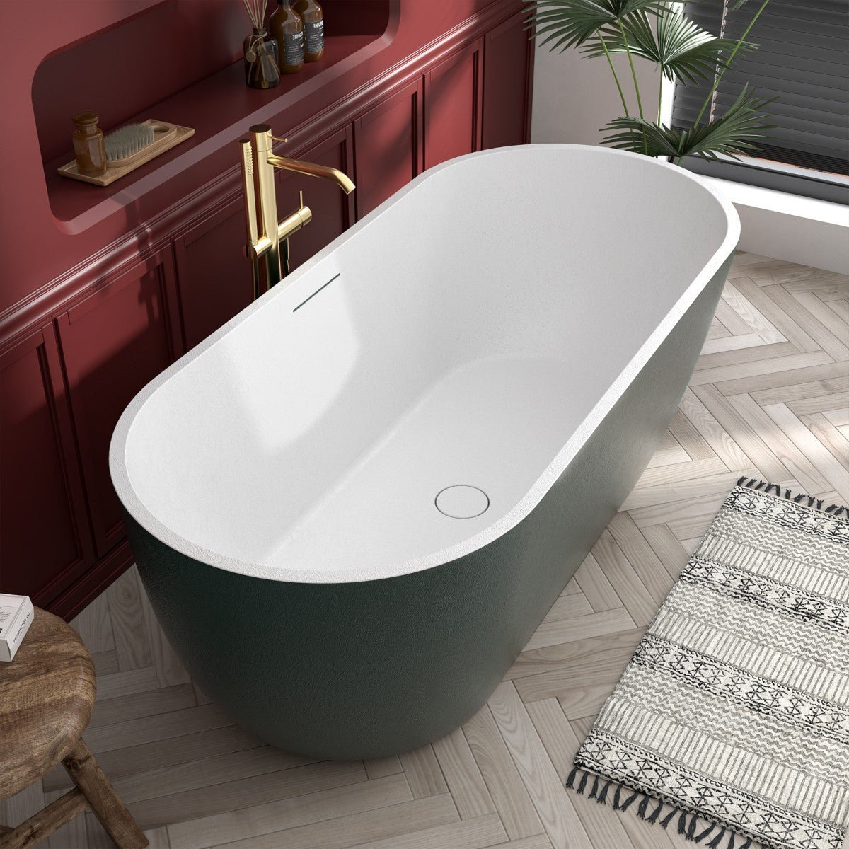 RockX 67" Rock Texture New Technologies Freestanding Bathtub,Avocado green,Scratch - proof,Contemporary Soaking Tub,Large Overflow Port