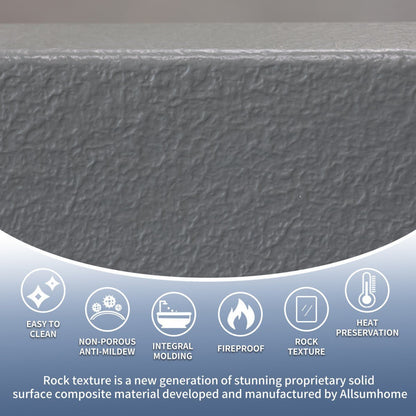 RockX 67" Rock Texture New Technologies Freestanding Bathtub,Cement grey,Scratch - proof,Contemporary Soaking Tub,Large Overflow Port