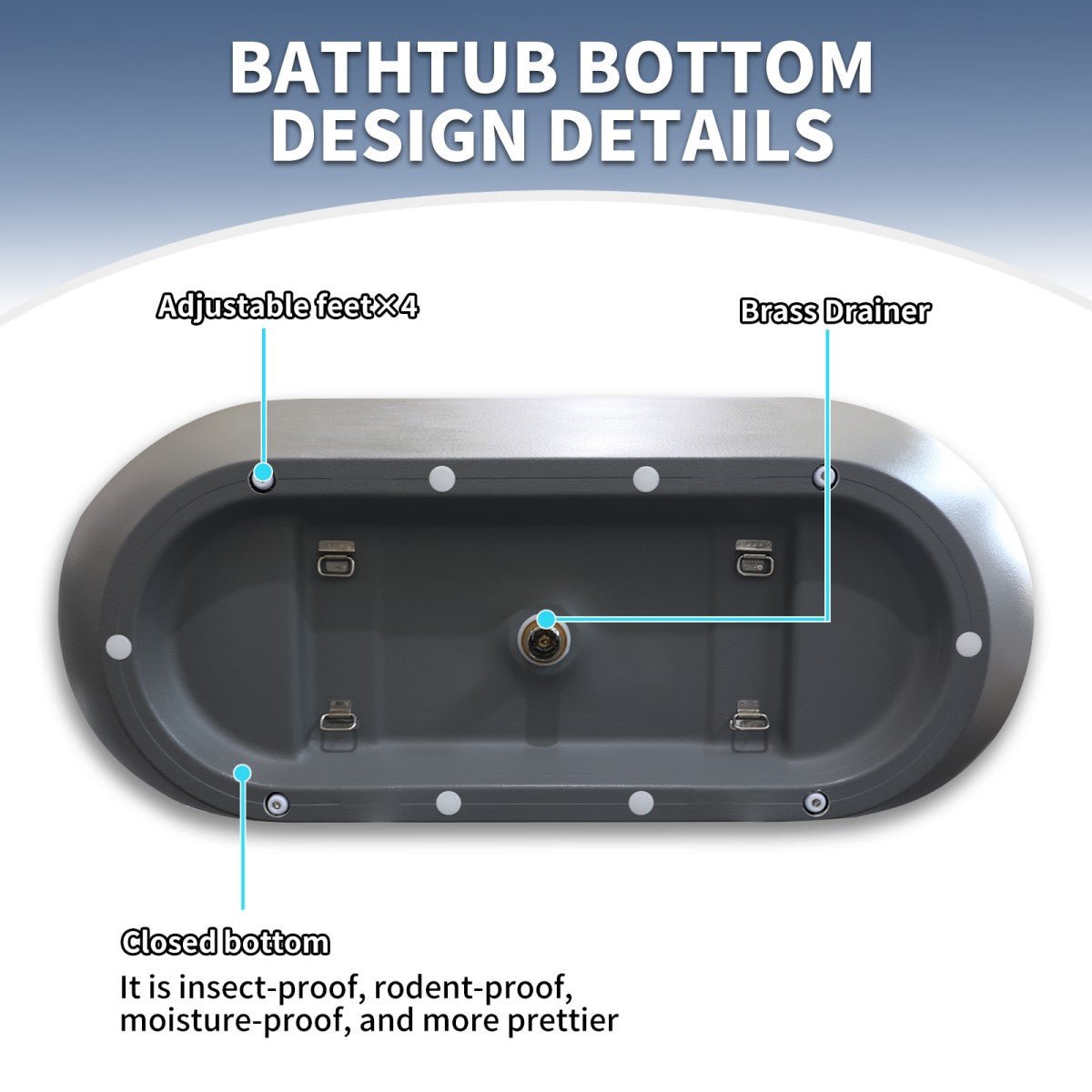 RockX 67" Rock Texture New Technologies Freestanding Bathtub,Cement grey,Scratch - proof,Contemporary Soaking Tub,Large Overflow Port