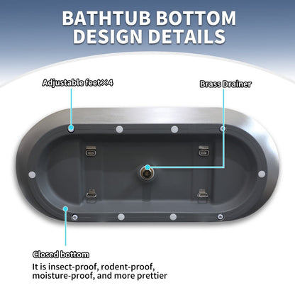 RockX 67" Rock Texture New Technologies Freestanding Bathtub,Cement grey,Scratch - proof,Contemporary Soaking Tub,Large Overflow Port