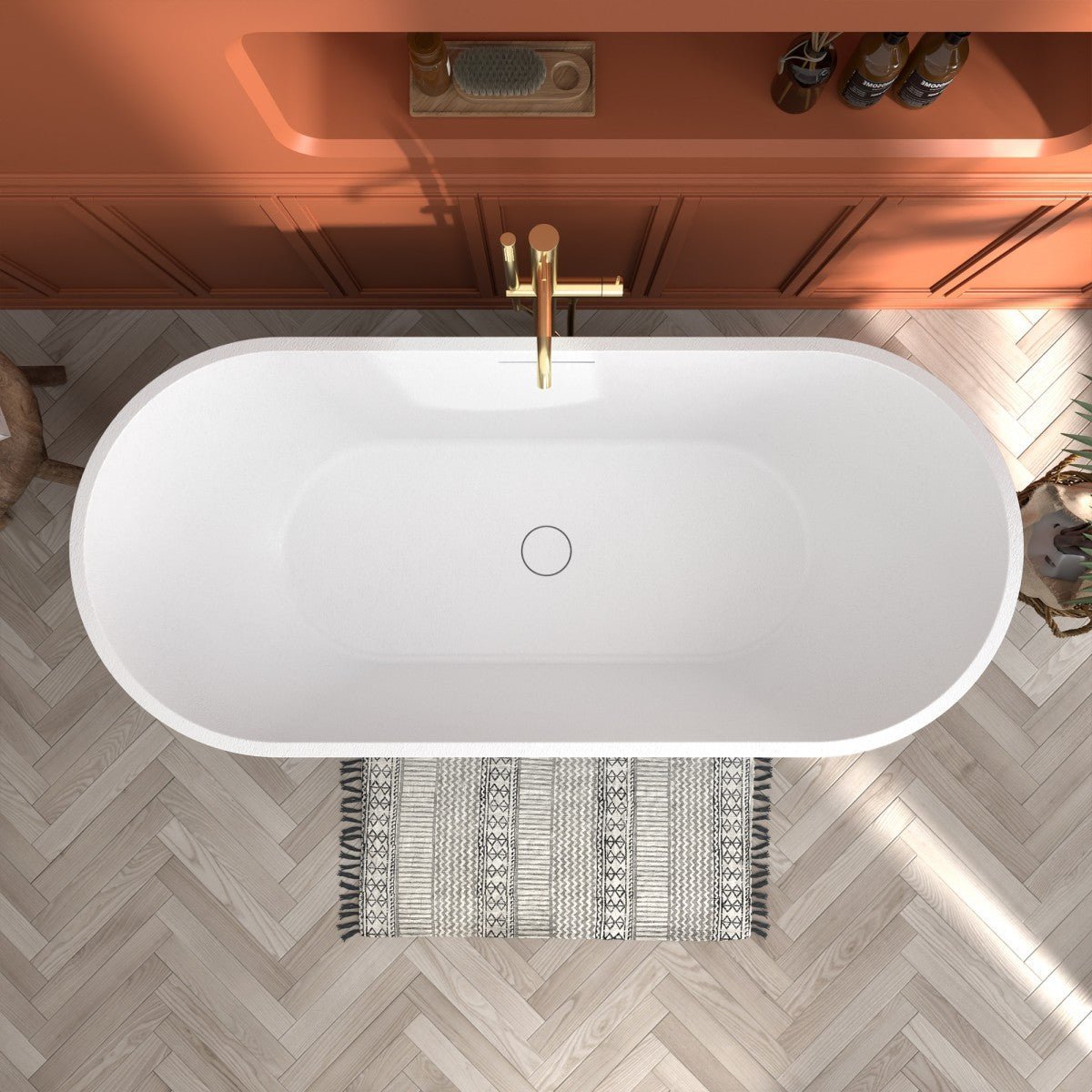 RockX 67" Rock Texture New Technologies Freestanding Bathtub,Prussian blue,Scratch - proof,Contemporary Soaking Tub,Large Overflow Port