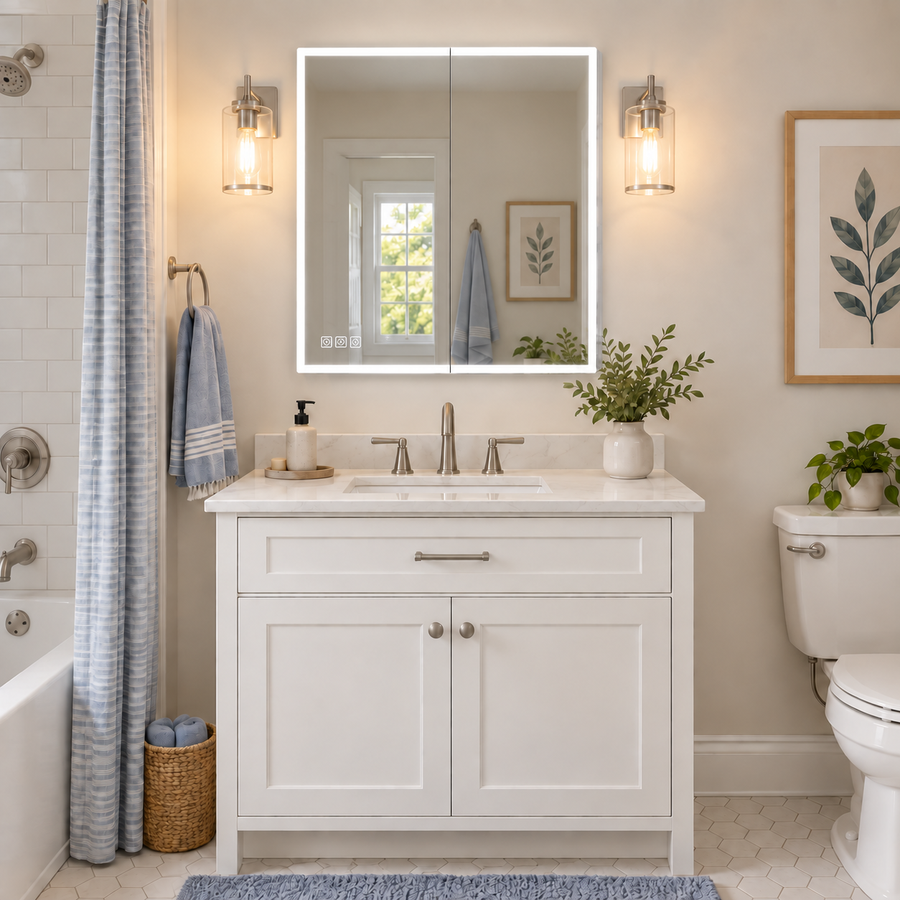 Guest Bathroom — Give guests a place for toiletries and spare essentials.